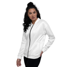 Load image into Gallery viewer, Unique Diamond Back Print White Bomber Jacket