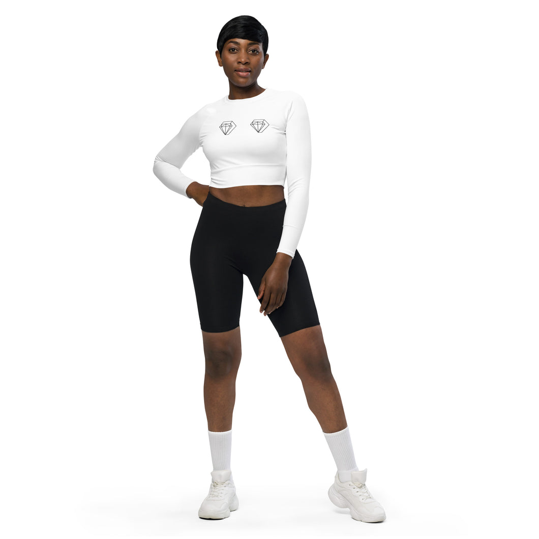 Unique Diamond Recycled Long-sleeve White Crop Top