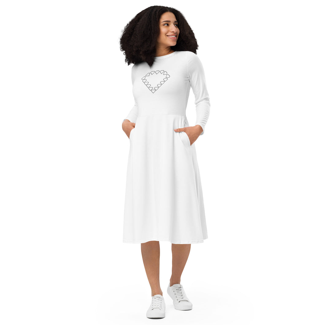 Unique Diamond Long Sleeve Midi Dress