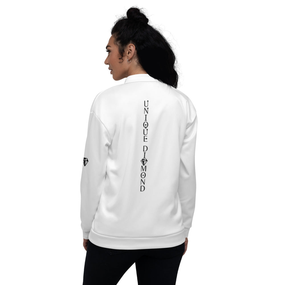 Unique Diamond Back Print White Bomber Jacket